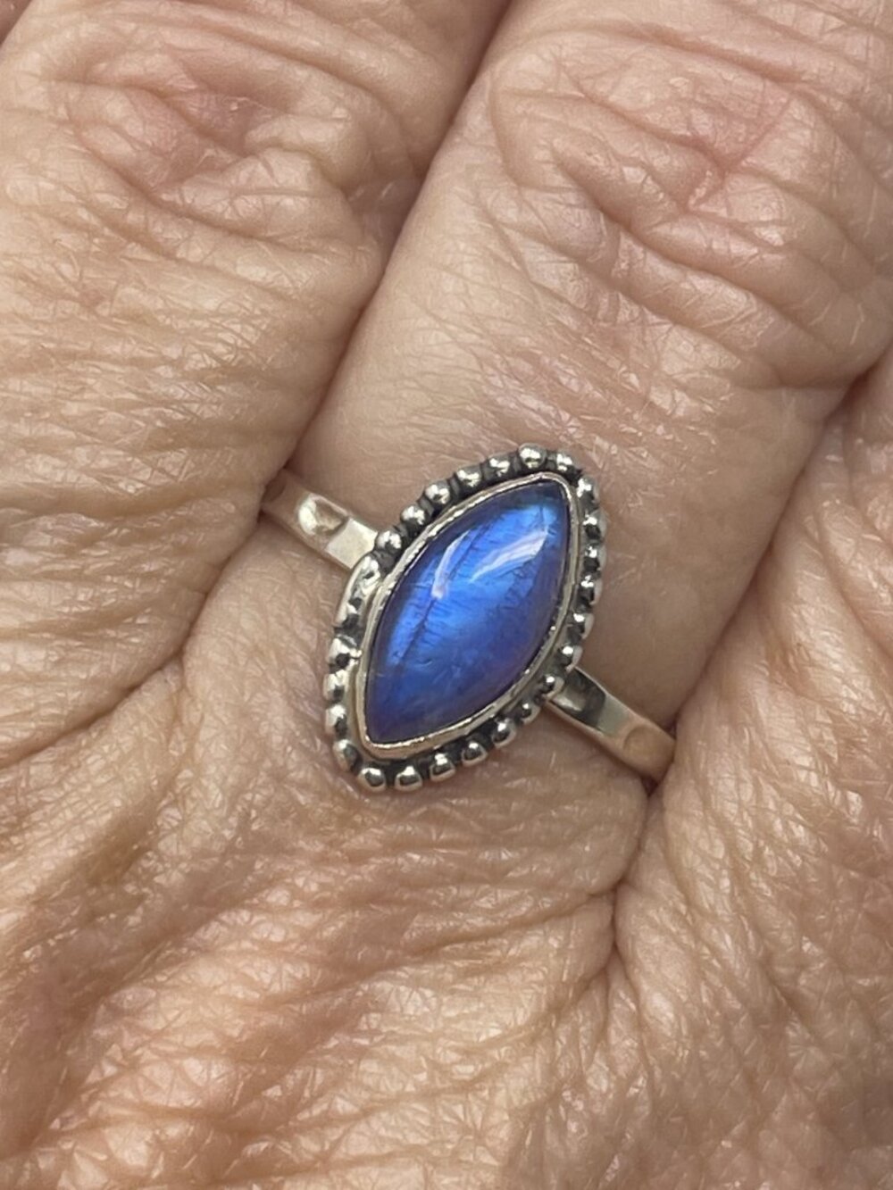 Labradorite Marquise-shaped Gemstone ring handcrafted in 925 Sterling Silver